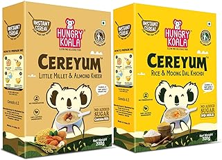 Hungry Koala Rice Moong Dal Khichdi & Little Millet Almond Kheer Combo, 200g Each, Natural Ingredients, No Added Sugar, Instant Cereal, Travel-Friendly