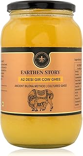 Earthen Story A2 Ghee from Gir Cow 1L | Lab Tested for 250+ Pesticides | Traditional Bilona Method from Curd | Pure Vedic A2 Cow Ghee in Glass Jar