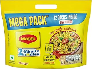 MAGGI 2-Minute Instant Noodles, Favourite Masala Taste, Masala Noodles With Goodness Of Iron, Made With Choicest Quality Spices, 840/900g Pouch (Pack of 12, 70/75g each) (weight may vary)