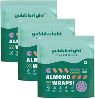 GOBBLERIGHT Tortilla Almond Wraps – Pack of 3 (18 Wraps) | Vegan | Perfect for Burritos, Wraps, Tacos, Shawarmas | Healthy Keto Snacks | Low Calorie