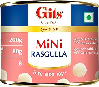Gits MiNi Rasgulla Open & Eat Tin 200 gms | 8 pieces | Small Pack | Quick Sweet Cravings